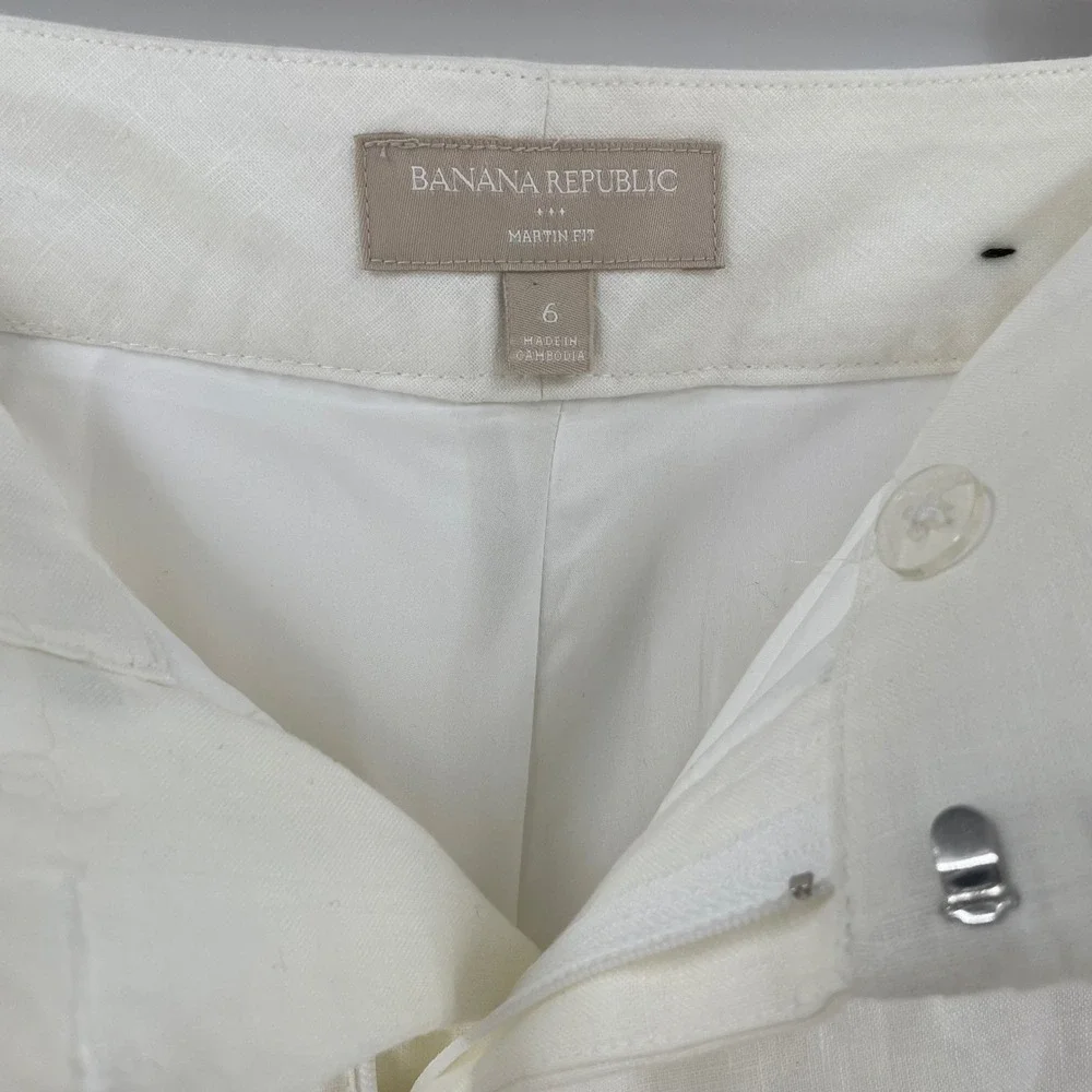Banana Republic Martin Fit 100% Linen Pants Womens 6 Ivory Straight Wide Leg